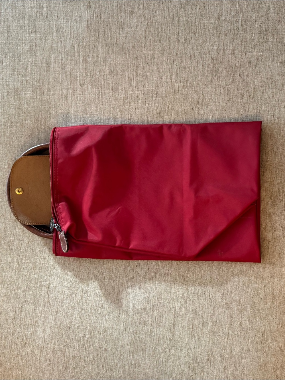 Longchamp XL Le Pliage Foldable Tote in Deep Red with Brown Leather - Picture 3 of 9